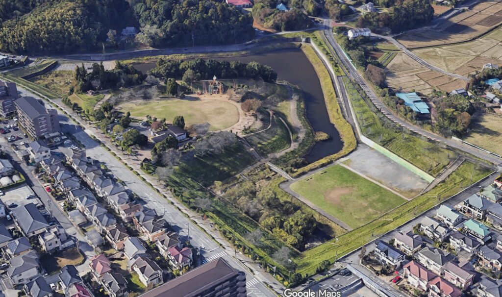 住宅地と公園が広がる地域の俯瞰図